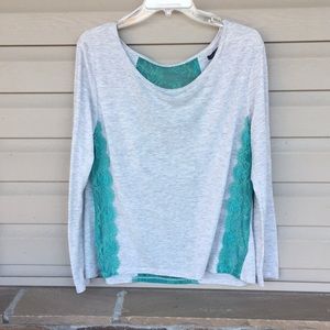 American Eagle Grey and Turquoise Lace Long Sleeve
